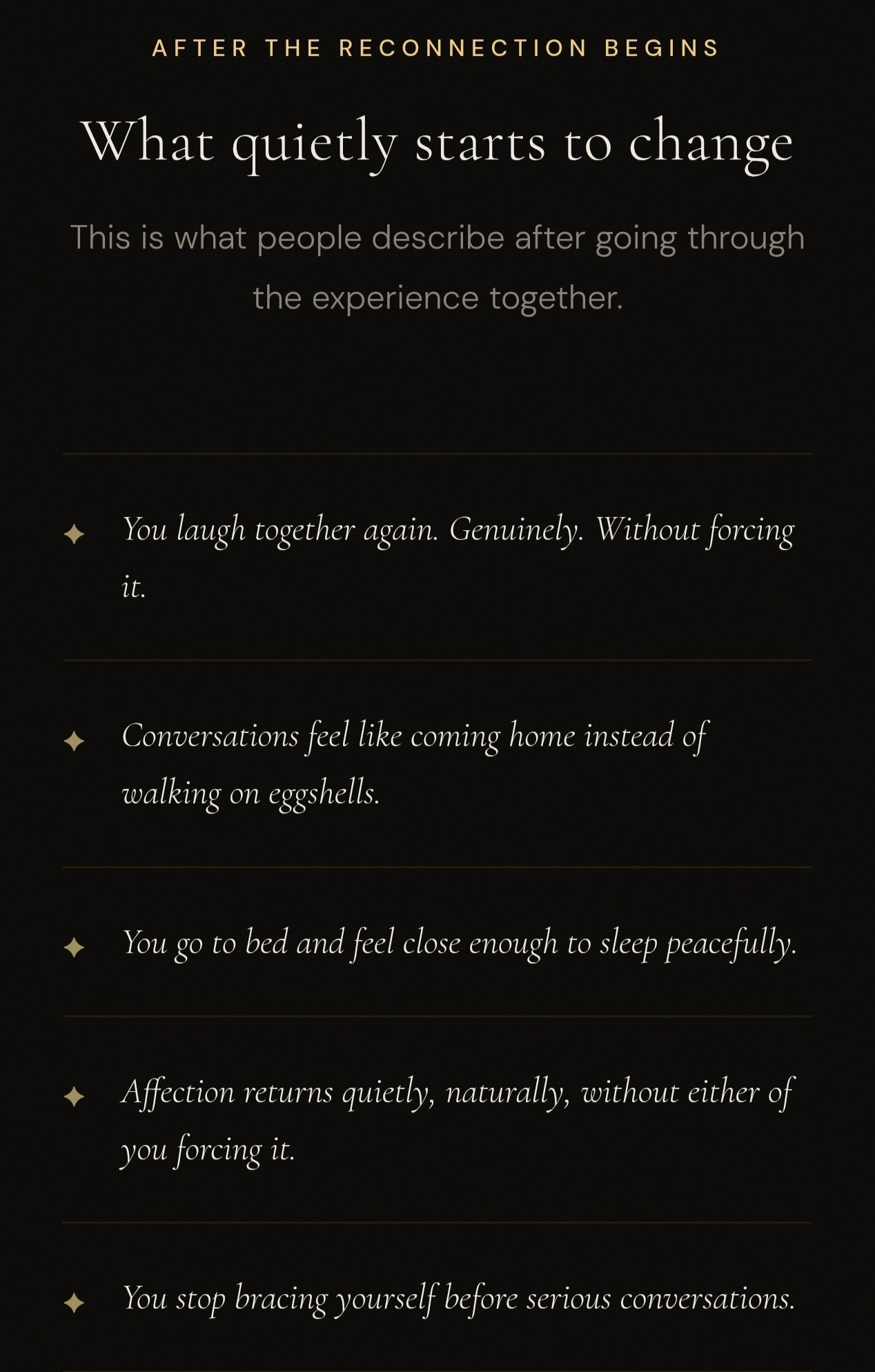 Outcome list section, what quietly starts to change after the reconnection begins