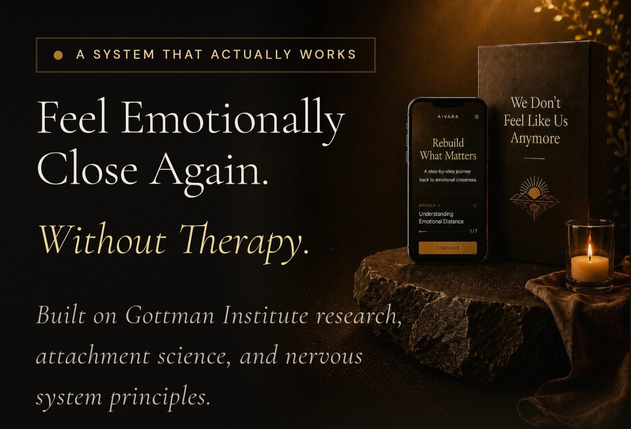 'We Don't Feel Like Us Anymore' primary Meta ad creative, feel emotionally close again, without therapy